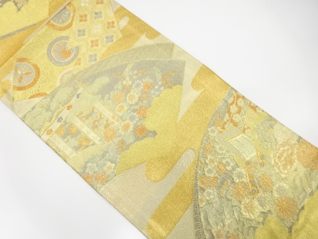 JAPANESE FUKURO OBI / UNUSED / SAGANISHIKI / WOVEN FLORAL PLANTS(NON-TAILORED)